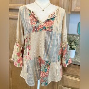 Young Threads Floral Patchwork Boho Blouse